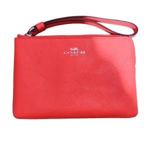 Coach Orange Crossgrain Leather Corner Zip Wristlet